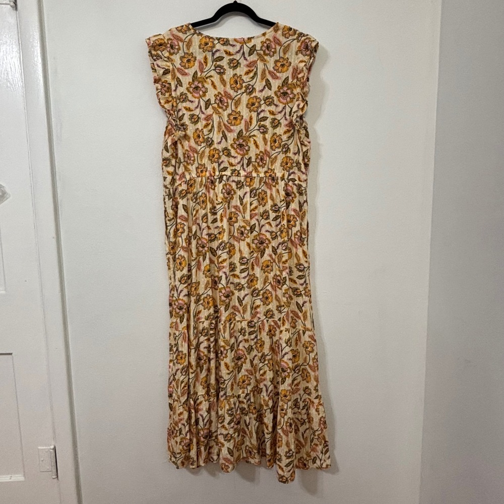 Cottagecore Floral Button-Front Tiered Midi Dress Smocked Boho Yellow Women XXL - Picture 3 of 12